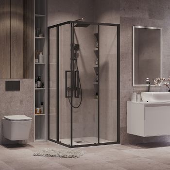 Душевой уголок Grossman Cosmo 90х90 300.K33.02.9090.21.00 профиль Черный матовый стекло прозрачное — фото 1, Квадратные душевые уголки