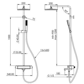 Душевая система Teska Mira DK3602C с термостатом Хром Черное стекло — фото 4, Душевые стойки