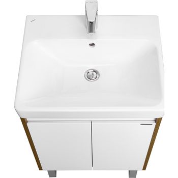 Тумба под раковину Aquaton Сканди Doors 55 1A278801SDZ90 Белый глянец, Дуб рустикальный — фото 2, Тумбы под раковину