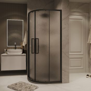 Душевой уголок Grossman Cosmo 90х90 301.K33.02.9090.21.02 профиль Черный матовый стекло шиншилла — фото 3, Душевые уголки четверть круга