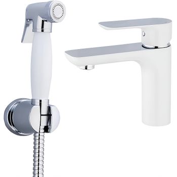 Смеситель для раковины Gappo G48 G1048-1 с гигиеническим душем Белый Хром — фото 1, Смесители для раковины