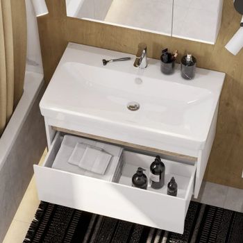 Тумба под раковину Aquaton Марти 80 1A283201MY010 подвесная Белая Дуб эндгрейн — фото 5, Тумбы под раковину