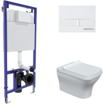 Комплект унитаза с инсталляцией Berges Novum 042452 с сиденьем Микролифт и Белой клавишей смыва — фото 1, Комплекты унитаз + инсталляция
