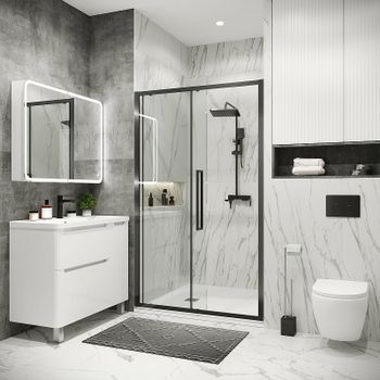 Душевая дверь Grossman Cosmo 130 100.K33.02.130.42.00 профиль Графит сатин стекло прозрачное — фото 4, Раздвижные душевые двери