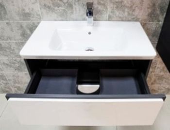 Тумба под раковину Roca Ronda 80 ZRU9302965 подвесная Белый глянец Антрацит — фото 2, Тумбы под раковину