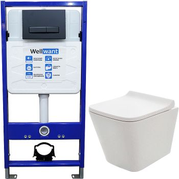 Комплект унитаза AQUAme AQM2004 с инсталляцией WellWant Standart 50 WWISI111BB с сиденьем Микролифт и Черной матовой клавишей смыва — фото 1, Комплекты унитаз + инсталляция
