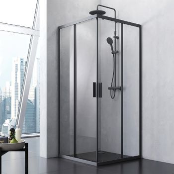 Душевой уголок AM.PM Gem S 90х90 W93G-403-090BT профиль Черный матовый стекло прозрачное — фото 1, Квадратные душевые уголки
