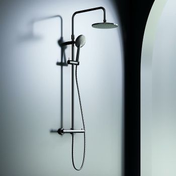 Душевая система Damixa Option DX218091300 с термостатом Черная матовая — фото 2, Душевые стойки