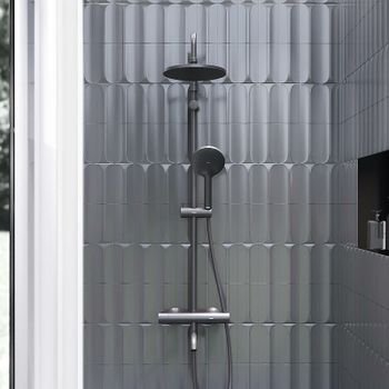 Душевая система Damixa Jupiter 977810300 с термостатом Черная матовая — фото 3, Душевые стойки