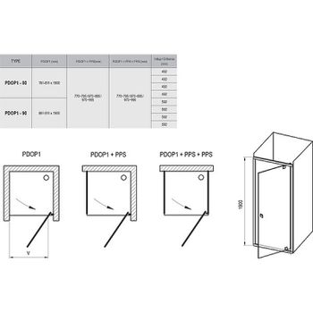 Душевая дверь Ravak Pivot PDOP1-80 03G40300Z1 профиль Черный стекло Transparent — фото 6, Распашные душевые двери