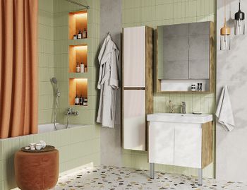 Тумба под раковину Aquaton Сканди Doors 70 1A278901SDZ90 Белый глянец Дуб рустикальный — фото 7, Тумбы под раковину