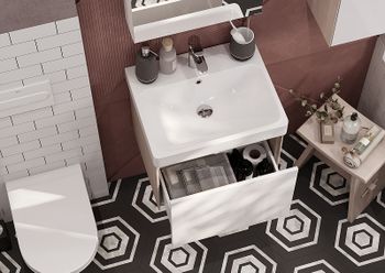 Тумба под раковину Aquaton Асти 55 1A263101AXD70 подвесная Белая глянцевая Ясень шимо — фото 8, Тумбы под раковину