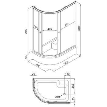 Душевой уголок Triton Коралл 120х80 В R Щ0000061783 профиль Белый стекло прозрачное с узором — фото 4, Асимметричные душевые уголки