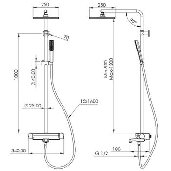 Душевая система Teska Mira DK3701C Хром Белое стекло — фото 2, Душевые стойки