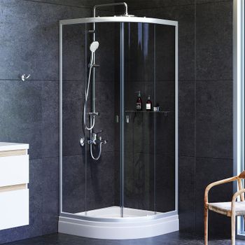 Душевой уголок AM.PM X-Joy Twin Slide 80х80 W88G-205-080MT64 профиль Хром матовый стекло прозрачное — фото 1, Душевые уголки четверть круга