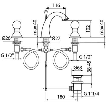 Смеситель для раковины Webert Karenina KA750101010 Золото — фото 3, Смесители для раковины