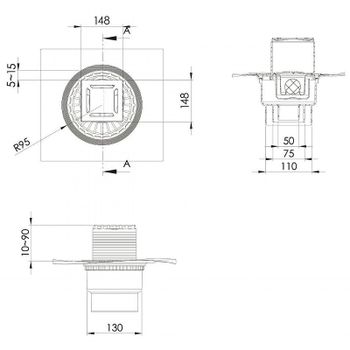Душевой трап Berges Zentrum Norma 150x150 090463 с решеткой Хром матовый — фото 5, Трапы для душа