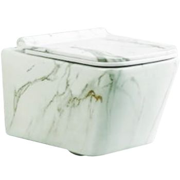 Унитаз SantiLine SL-5007MRB подвесной Белый мрамор с сиденьем Микролифт — фото 1, Подвесные унитазы