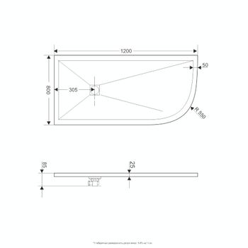Душевой поддон IN AL-80120 Белый Асимметрия 80*120(Левый) — фото 2, Душевые поддоны из искусственного камня