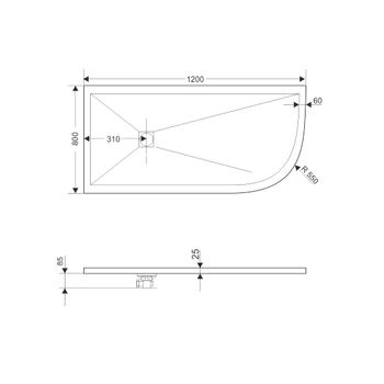 Душевой поддон IN AL-80120 графит Асимметрия 80*120(Левый) — фото 2, Душевые поддоны из искусственного камня