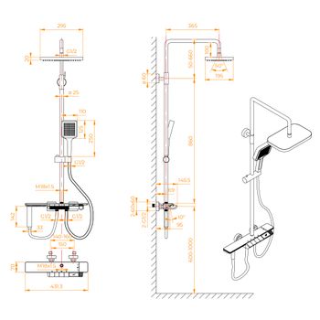 Душевая стойка RGW SP-35-W Белая Головной душ/Термостат (Гигиенический душ) — фото 8, Душевые стойки