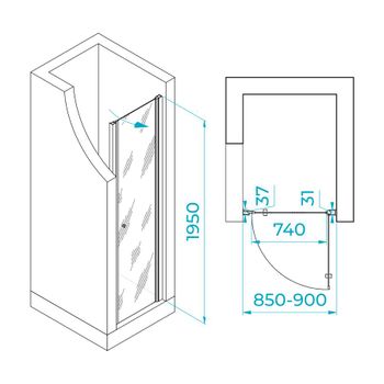 Душевая дверь  90*195 RGW Dolphin TN-03 Хром/fabric/6 мм (Easy) — фото 10, Распашные душевые двери
