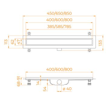 Душевой лоток Drain Leo-11-40 прямой 400 хром Ø 40 мм на ножках, с переходником 40/50 — фото 8, Душевые лотки