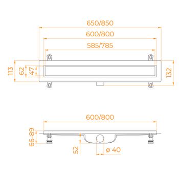 Душевой лоток Drain Leo-41-60 прямой 600 хром Ø 40 мм на ножках, с переходником 40/50 — фото 2, Душевые лотки