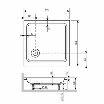 Душевой поддон  80*80*3,5 h23 RGW STYLE /Квадрат Ø 90 мм  (FW5-8) — фото 2, Акриловые душевые поддоны