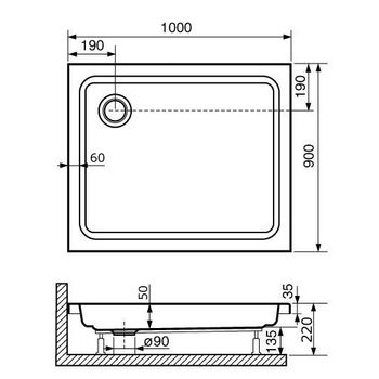 Душевой поддон  90*100*3,5 h22 RGW STYLE /Прямоуг Ø 90 мм  (FW5-8) — фото 3, Акриловые душевые поддоны