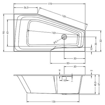Акриловая ванна Riho Rething Space Fall 170х90 L B114006005 без гидромассажа — фото 2, Акриловые ванны