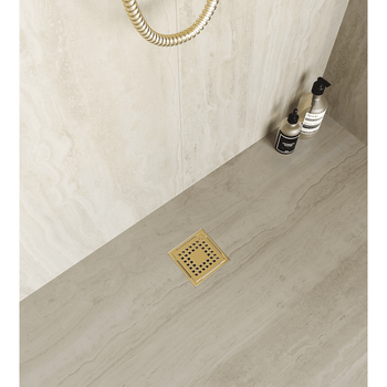 Душевой лоток Drain Leo-01-10 квадрат 100*100 Золото браш Ø 50 мм — фото 2, Душевые лотки