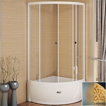 Душевой уголок Radomir 100x100 1-03-1-0-0-0041 с поддоном профиль Белый стекло матовое — фото 1, Душевые уголки четверть круга