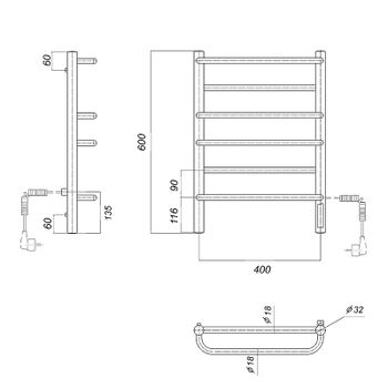 Электрический полотенцесушитель Domoterm Орфей DMT Орфей П6 400x600 EK R Черный матовый — фото 3, Электрические полотенцесушители