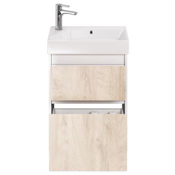 Тумба SLIM, 55 см, подвесная/напольная, 2 ящика, белый глянец / дуб кантри — фото 9, Тумбы под раковину