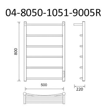 Электрический полотенцесушитель Маргроид Вид 4 800x500 04-8050-1051-9005R правый с полкой Черный мат — фото 6, Электрические полотенцесушители