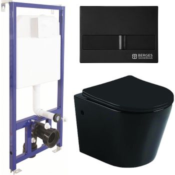Комплект унитаза CeramaLux B2330В с инсталляцией Berges Novum L5 040215 с сиденьем Микролифт и Черно — фото 1, Комплекты унитаз + инсталляция