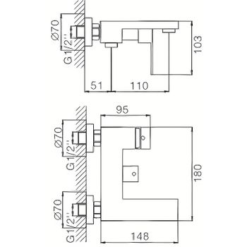 Смеситель для ванны Haiba HB60803-7 Черный матовый — фото 2, Смеситель для ванны