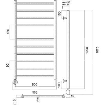 Электрический полотенцесушитель Domoterm Куба П10 500x1000 EL Хром — фото 2, Электрические полотенцесушители