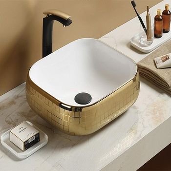 Раковина CeramaLux 45 C1068 Золотая — фото 2, Раковины накладные