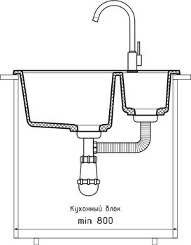 GRANFEST Мойка QUADRO 610K 1,5-чаши 610*500мм иней арт.GF- — фото 4, Кухонные мойки
