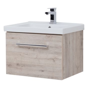 Тумба BIG INN, 65 см, подвесная, 1 ящик + выдвижной внутренний ящик, дуб кантри — фото 1, Тумбы под раковину