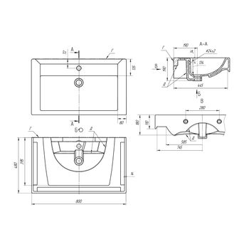 Q, 80 см, мебельный умывальник, керамический — фото 5, Мини-раковины