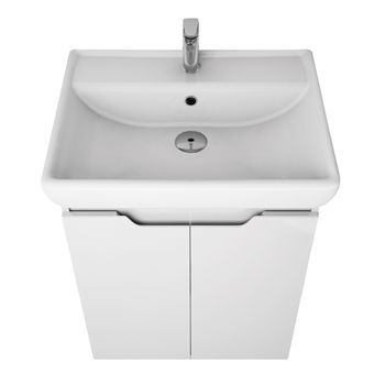 Тумба Q PLUS (D), 60 см, подвесная/напольная, 2 дверцы, с опорами, белый глянец — фото 10, Тумбы под раковину