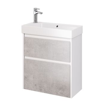 Тумба SLIM, 65 см, подвесная/напольная, 2 ящика, белый глянец / бетон — фото 1, Тумбы под раковину