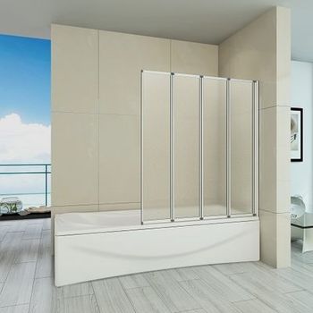 Шторка на ванну Good Door Screen GR4-100-G-WE 100 профиль Белый стекло матовое Грейп — фото 1, Складные шторки для ванной