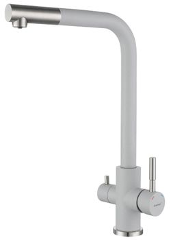 GRANFEST QUARZ Смеситель для кухни Г-обр. с краном питьевой воды D-35мм серый арт. GF- — фото 1, Смесители для кухни
