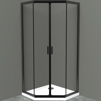 Душевой уголок BelBagno Uno 90х90 UNO-195-P-2-90-C-NERO профиль Черный матовый стекло прозрачное — фото 1, Душевые уголки трапеция