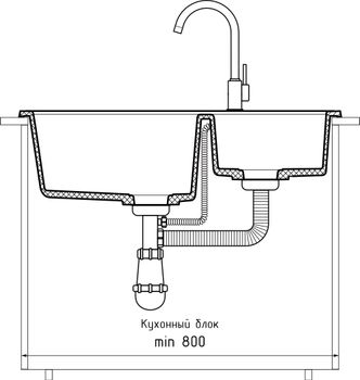 GRANFEST Мойка PRACTIK 780K 2 чаши 780*510мм графит арт.GF- — фото 4, Кухонные мойки