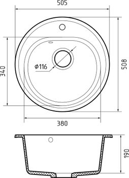 GRANFEST Мойка RONDO 510 1-чаша D-508мм графит арт.GF- — фото 3, Кухонные мойки